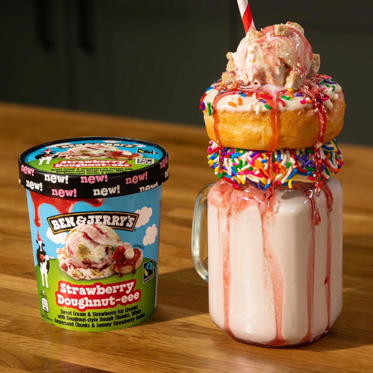 Strawberry Doughnut‑eee Sundae Milkshake. Mi‑sundae, mi‑dinguerie.